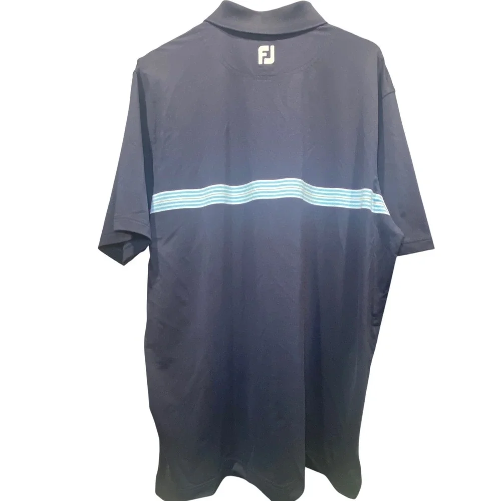 FootJoy Mens ProDry Golf Polo Shirt Navy Blue Striped Performance Size Large - Picture 3 of 7